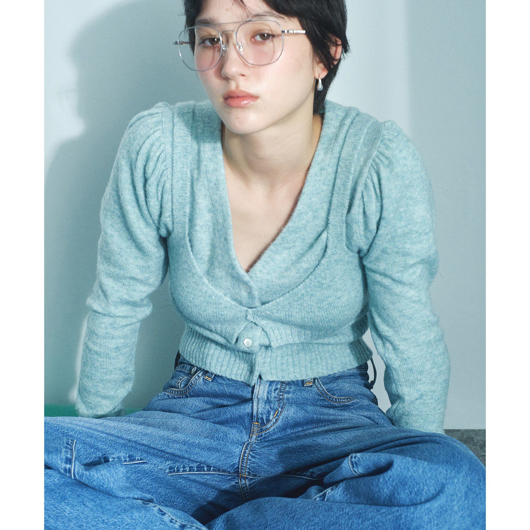 CODE A「M cloudy puff cardigan」|カーディガン|ブルー(091)