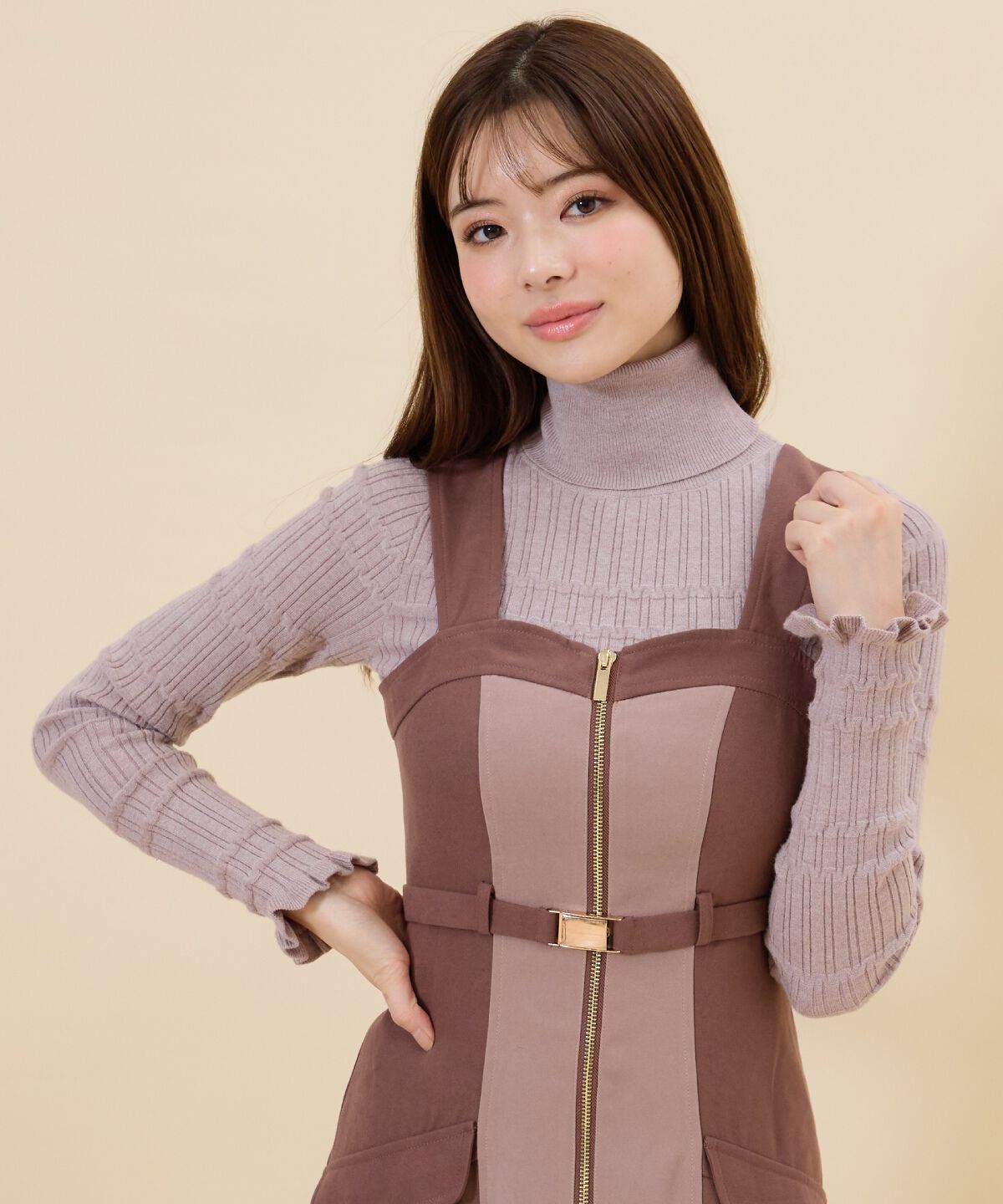 REDYAZEL「デザインリブタートルニット」|ニット・セーター|ピンク