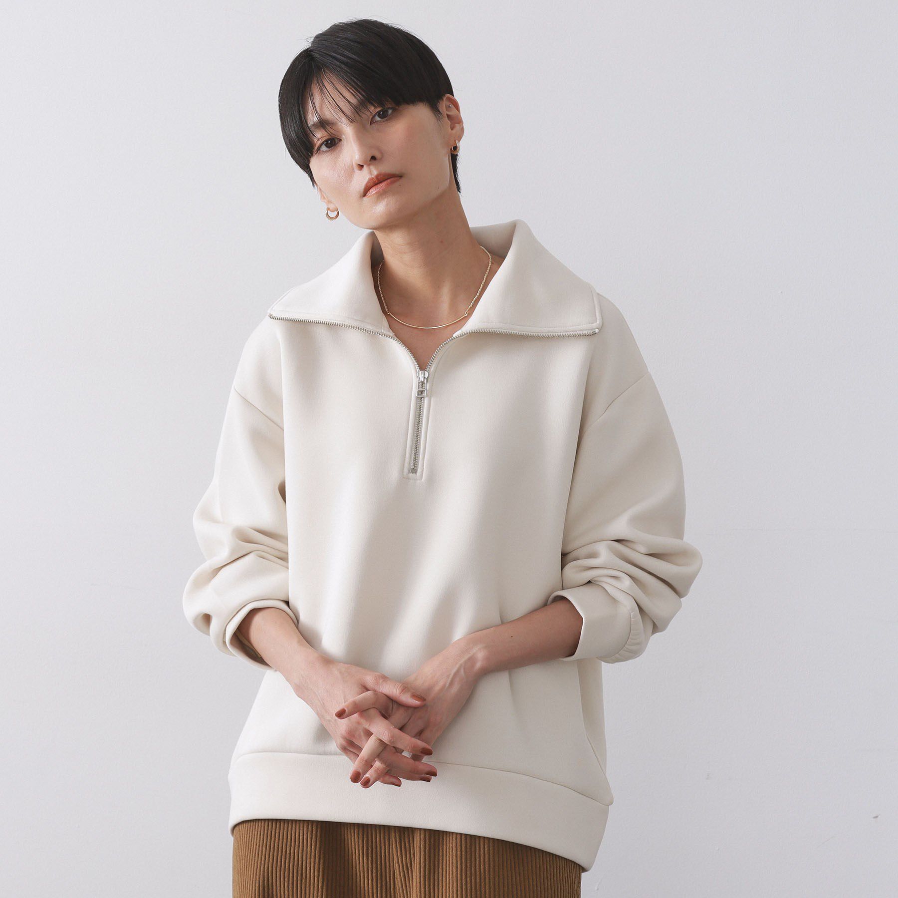 OPAQUE.CLIP「ハーフジップトップス／セットアップ対応可【洗濯機OK】」|Tシャツ・カットソー|オフホワイト(003