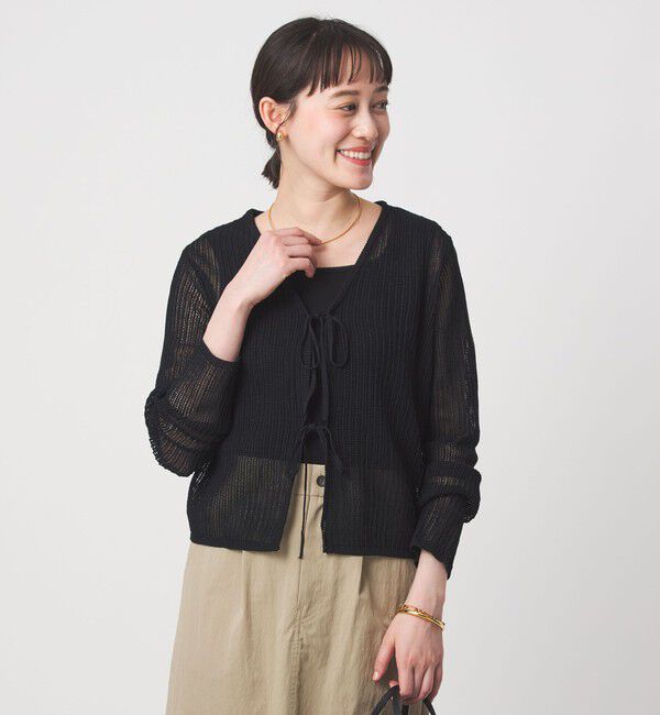 UNITED ARROWS green label relaxing「メッシュ リボン Vネック カーディガン」|カーディガン|BLACK