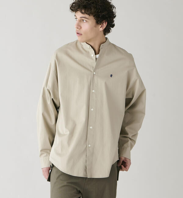 GYMPHLEX「Gymphlex | バンドカラー長袖シャツ SOLID MEN」|シャツ・ブラウス|TAUPE