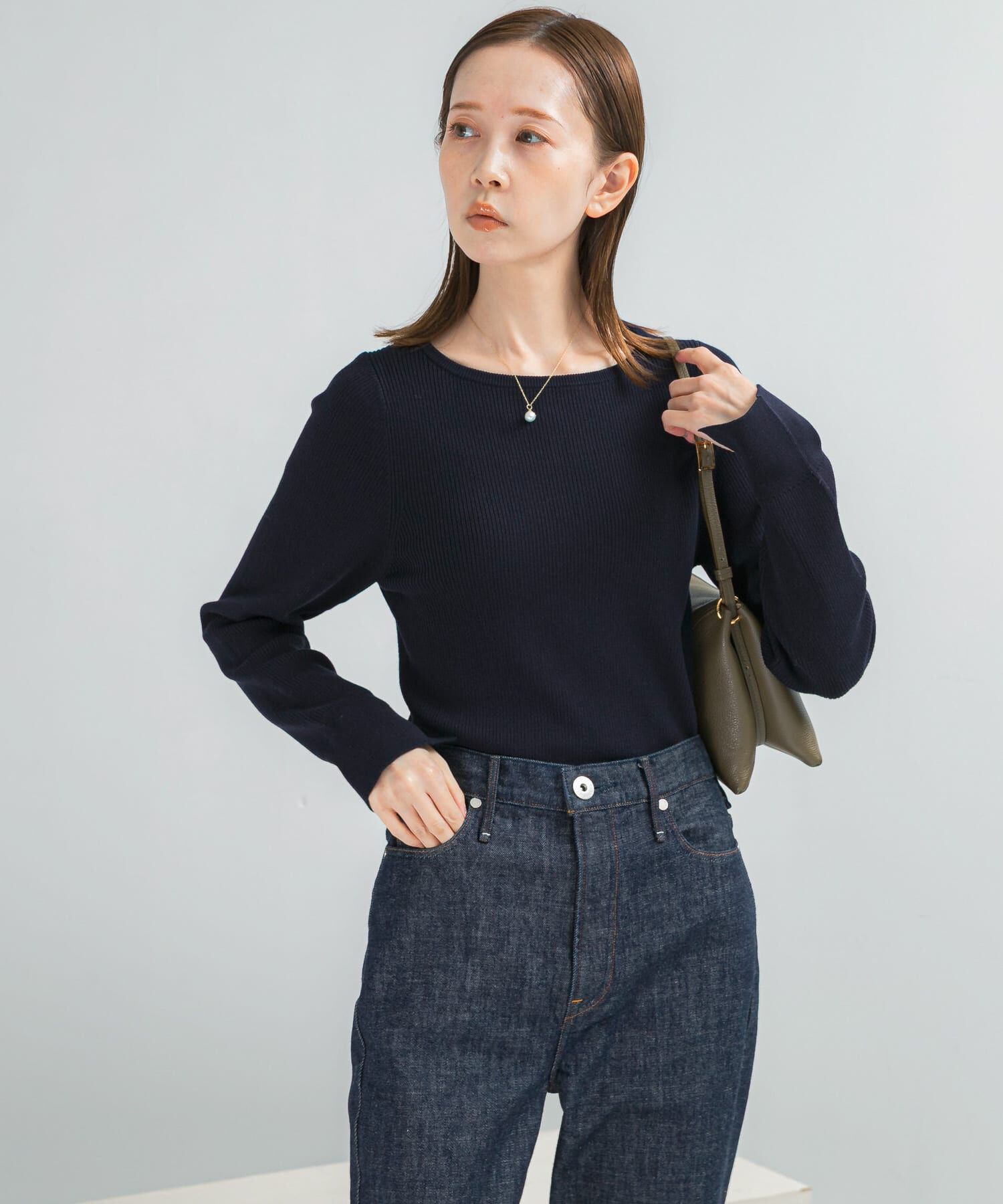 URBAN RESEARCH ROSSO「シルク混スリットスリーブリブニット」|ニット・セーター|ネイビー