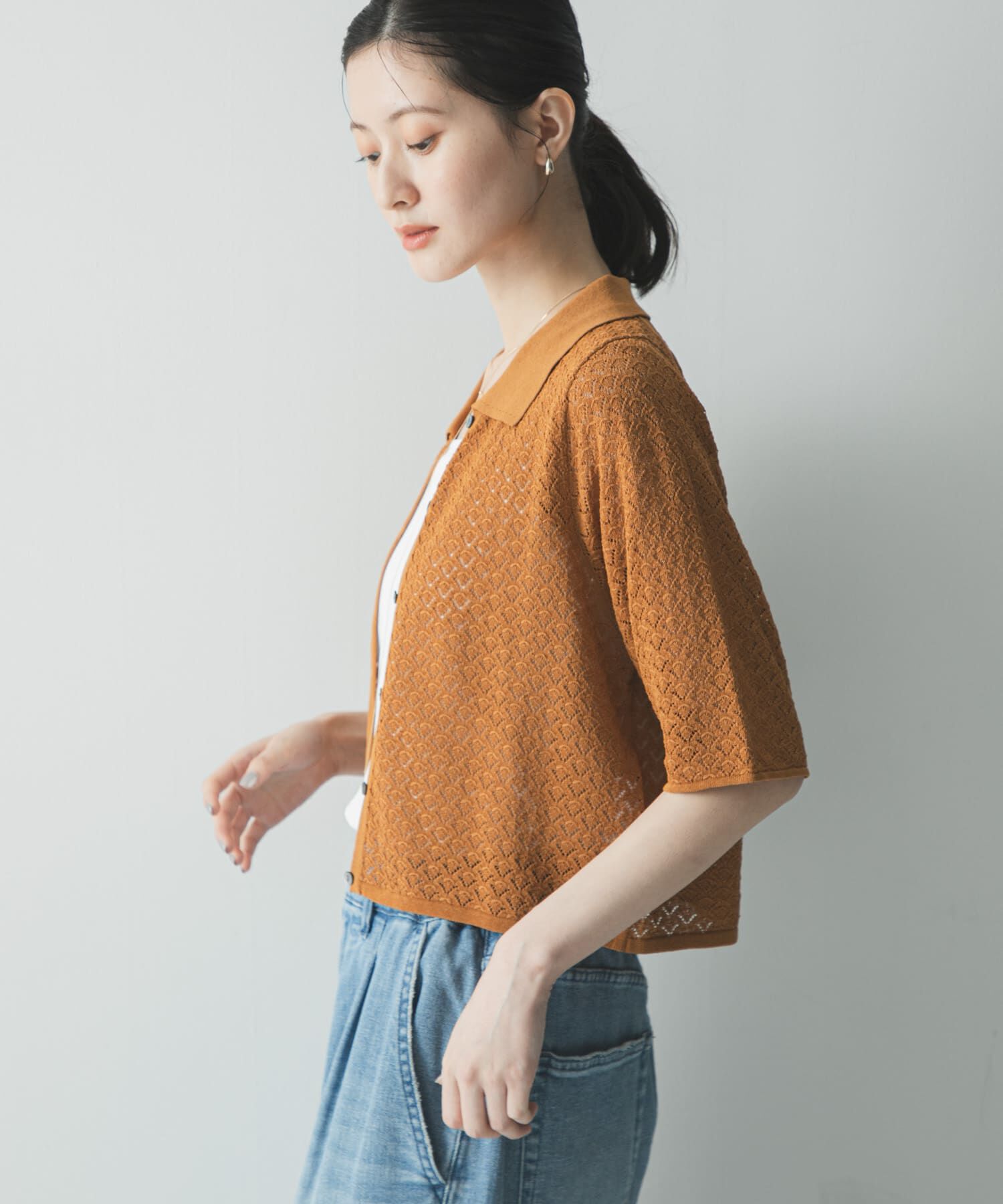 URBAN RESEARCH「シャツカラーレースニット」|ニット・セーター|