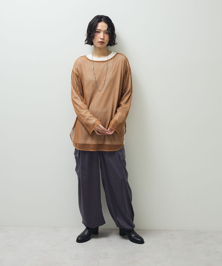 Green Parks「メッシュ長袖ゆるカットプルオーバー」|Tシャツ・カットソー|