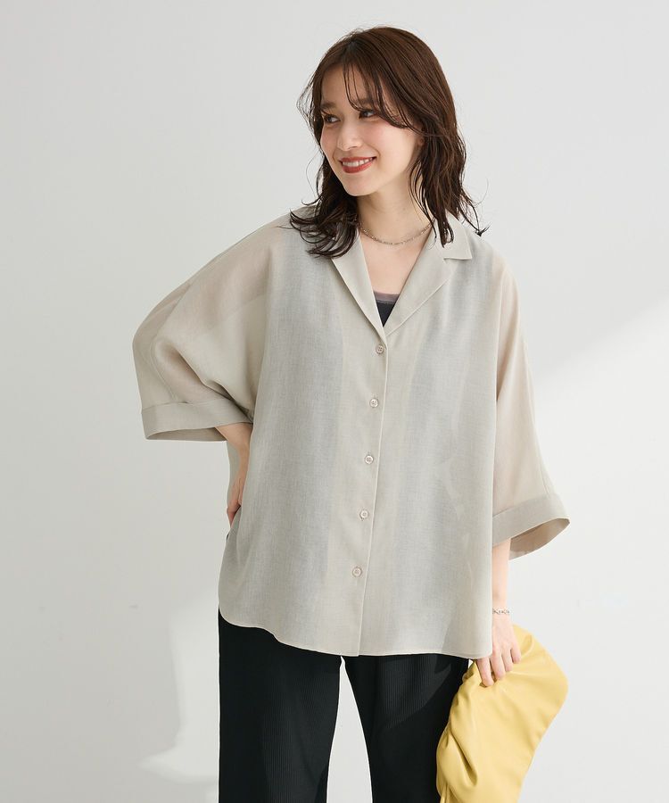 Green Parks「開襟シアーシャツジャケット」|シャツ・ブラウス|Gray Beige