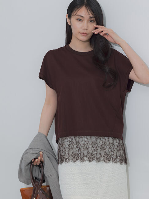 Te chichi「【接触冷感/ﾏｼﾝｳｫｯｼｬﾌﾞﾙ】レースヘムTシャツ」|Tシャツ・カットソー|
