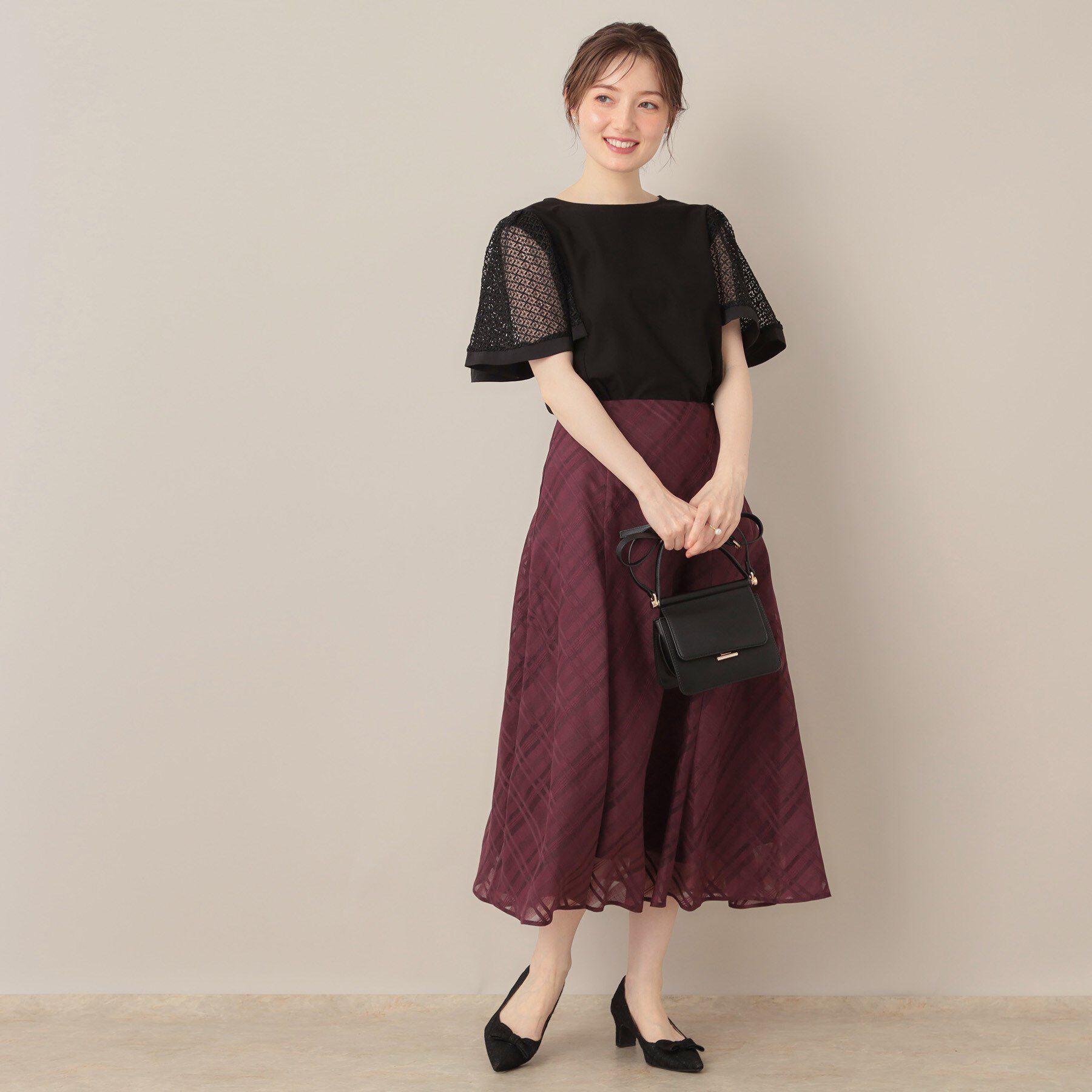 Couture broach「【接触冷感・5分袖】ケミカルレースフレアスリーブトップス」|Tシャツ・カットソー|