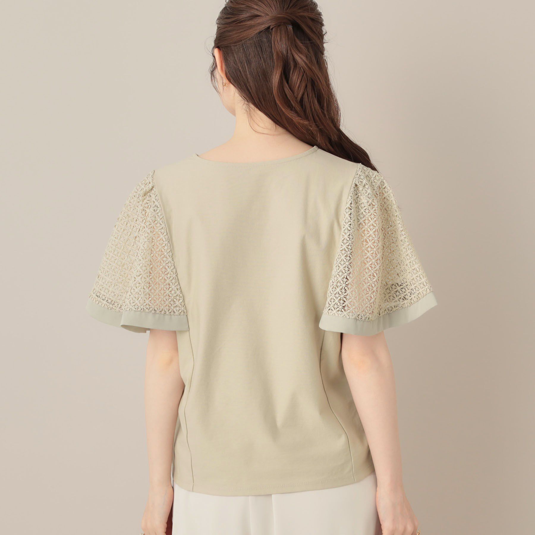 Couture broach「【接触冷感・5分袖】ケミカルレースフレアスリーブトップス」|Tシャツ・カットソー|