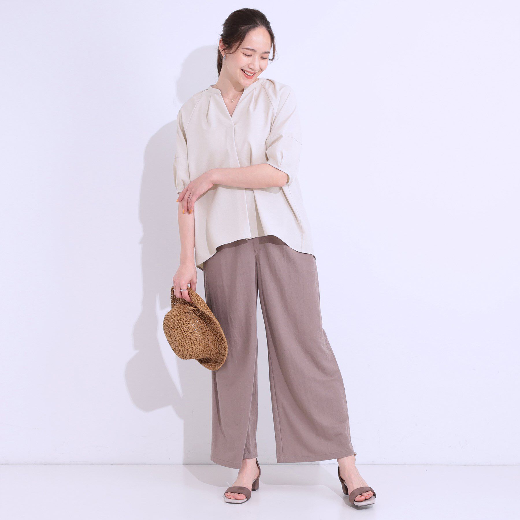 SHOO･LA･RUE「【洗える/S-LL】洗濯後しわになりにくい 5分袖スキッパーブラウス」|シャツ・ブラウス|