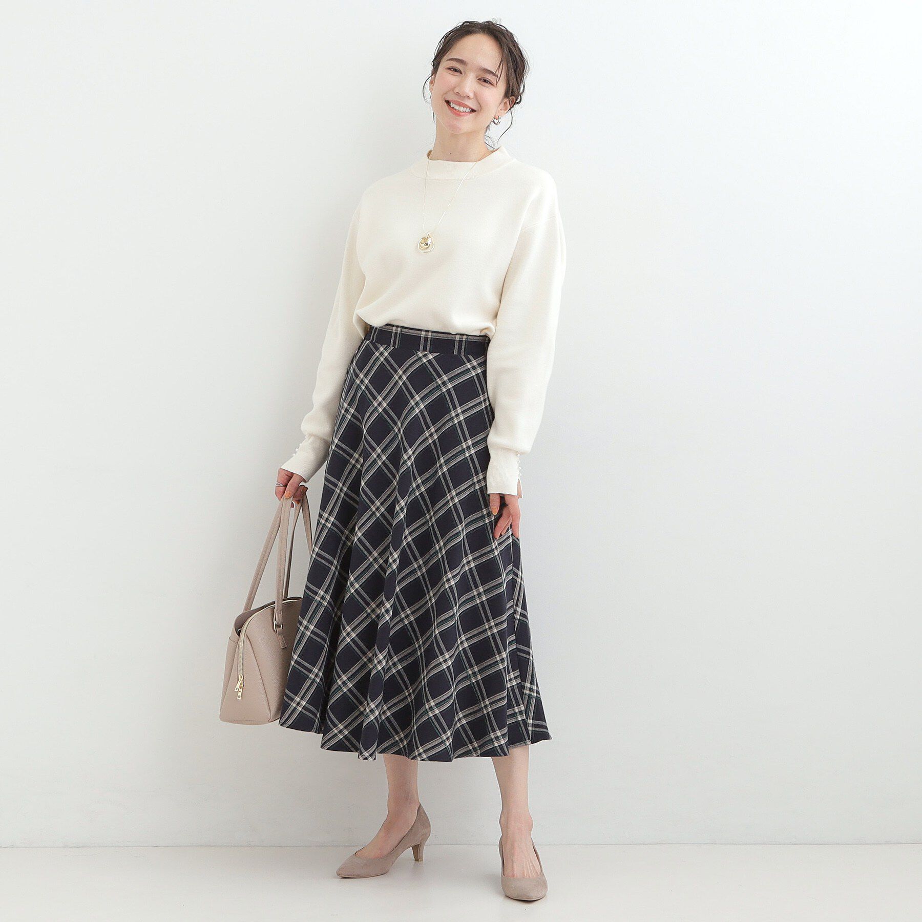 SHOO･LA･RUE「【S-LL】立体感が際立つ モールチェックフレアスカート」|スカート|