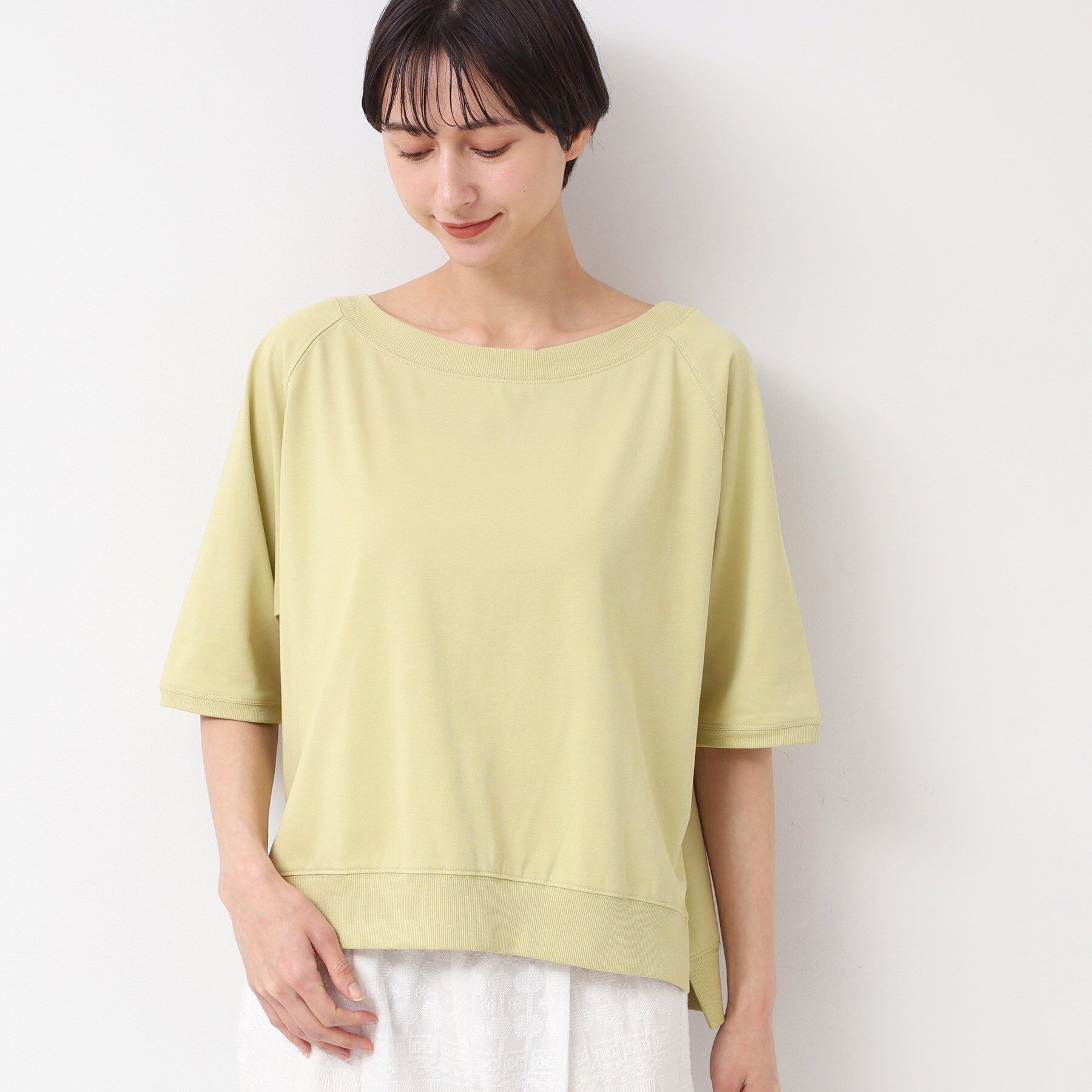 Dessin「【接触冷感・UV・洗える】裾リブスリット五分袖カットソー」|Tシャツ・カットソー|ライトイエロー(03