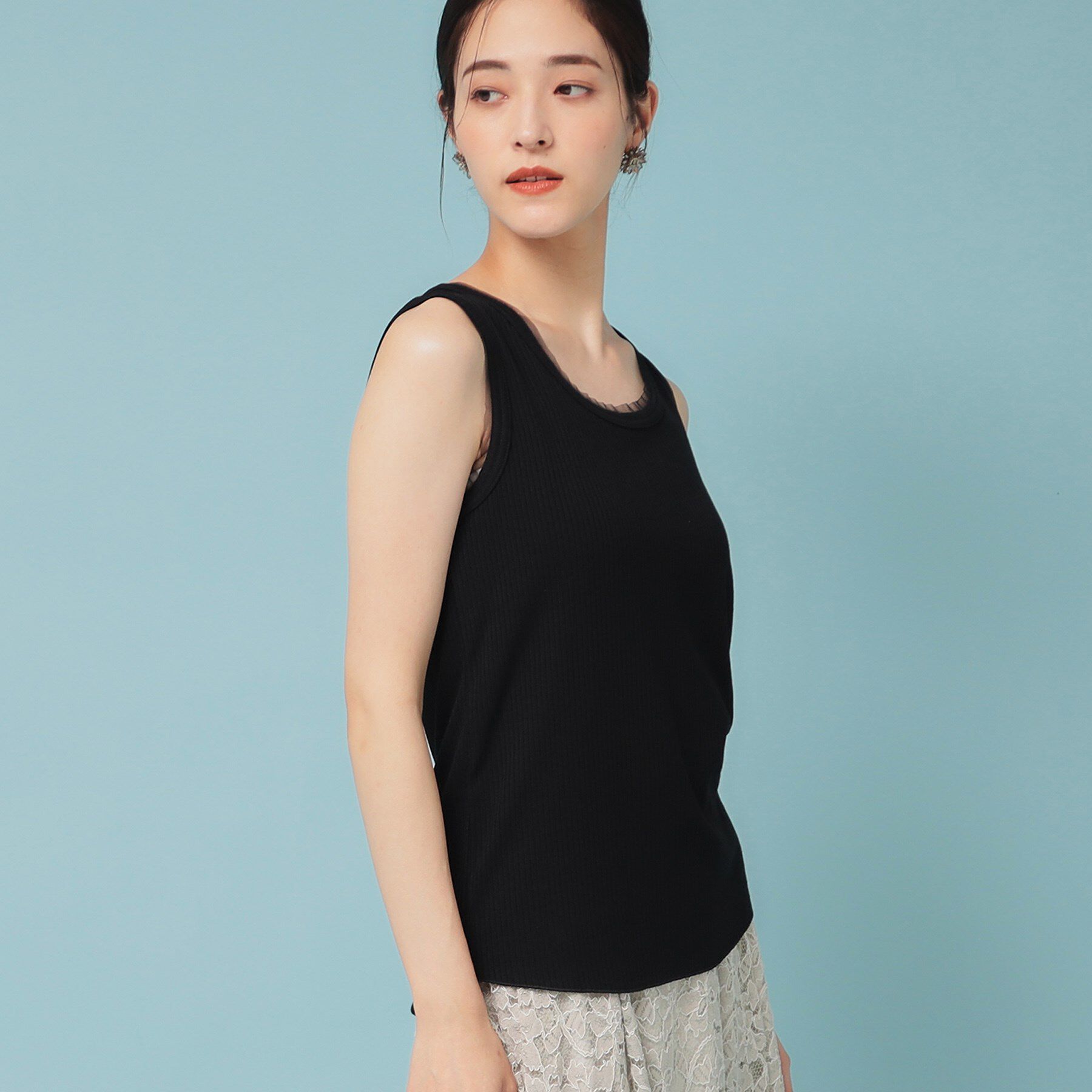 SunaUna「【異素材使い】ワイドリブタンクトップ」|Tシャツ・カットソー|