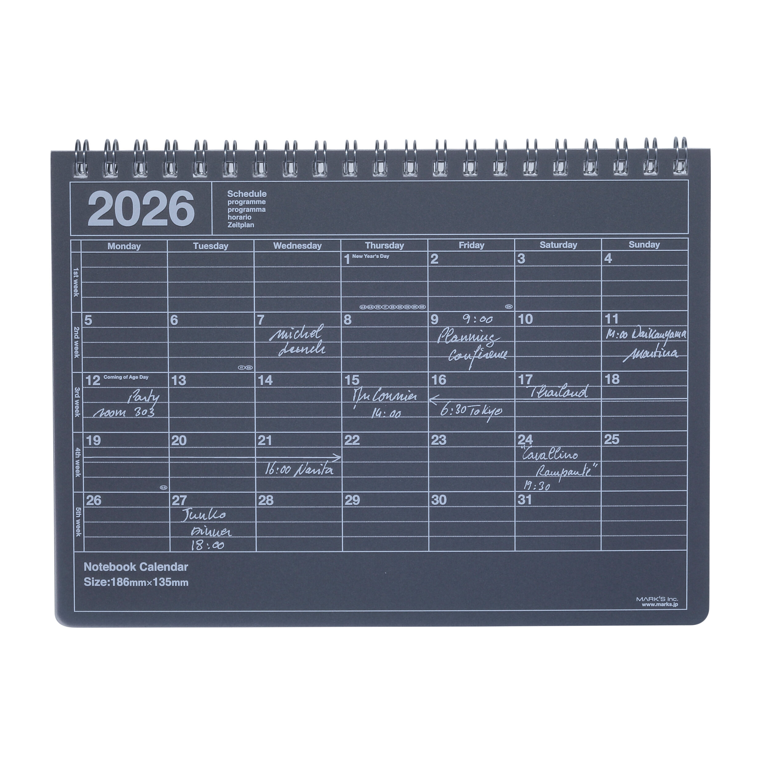  「2026 スケジュール帳 2026年1月始まり 月間ブロック B5変型 ノートブックカレンダー・M」|ステーショナリー|ブラック