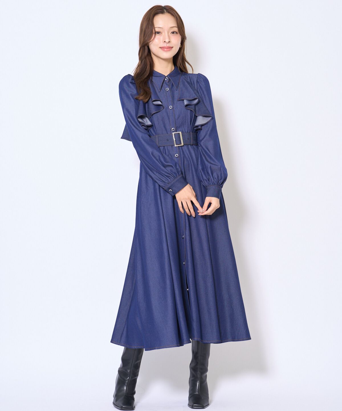 アンドクチュール「フリルケープシャツワンピース」|ワンピース|