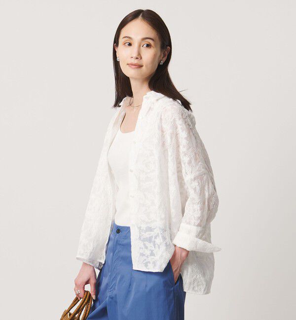 UNITED ARROWS「エンブロイダリー シアー シャツ」|シャツ・ブラウス|OFF WHITE