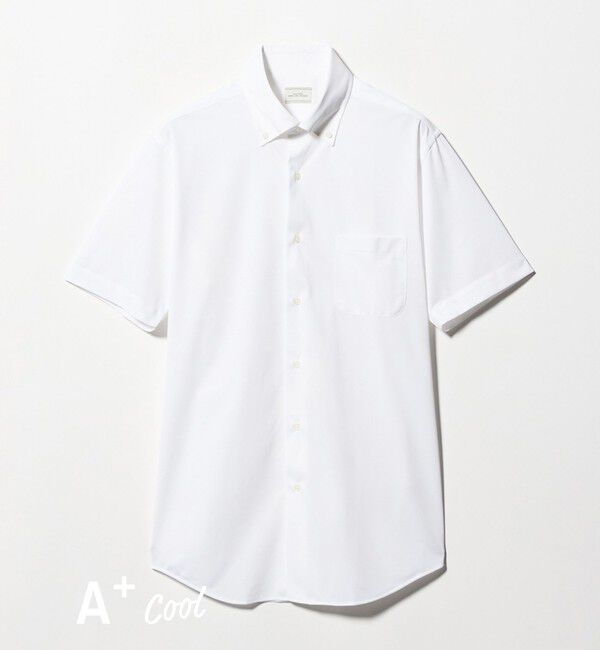 UNITED ARROWS green label relaxing「A+ COOL Pトリコット シャドーストライプ スタンダード ボタンダウン 半袖 ドレスシャツ -ストレッチ・イー」|シャツ・ブラウス|WHITE