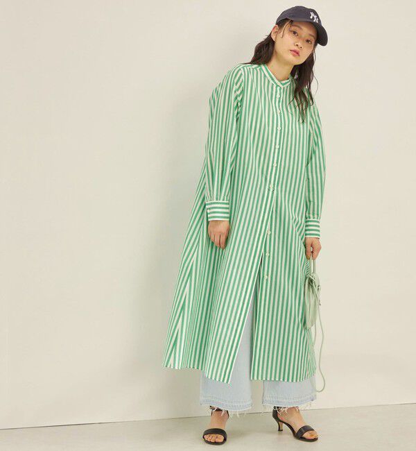 SHIPS for women「〈手洗い可能〉MANTECO カラー ストライプ ワンピース」|ワンピース|グリーン
