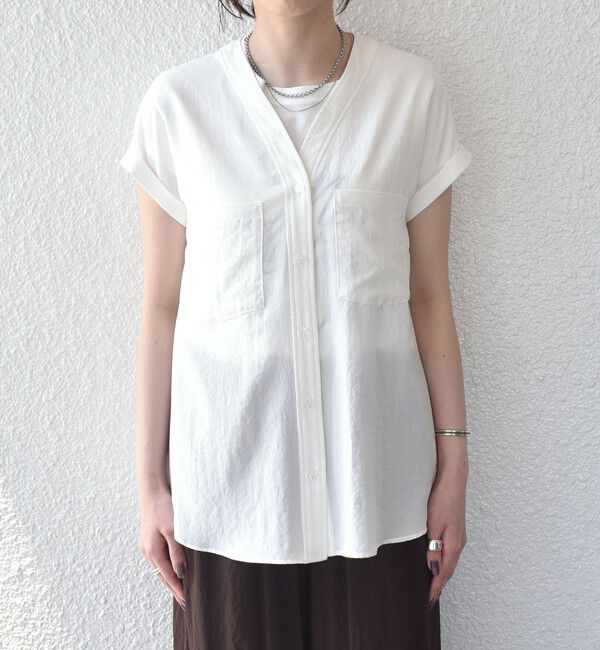 SHIPS Colors 「SHIPS Colors:〈手洗い可能〉ワッシャー Vネック フレンチスリーブ シャツ◇」|シャツ・ブラウス|