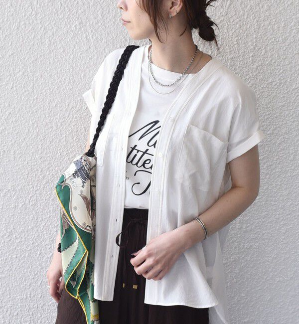 SHIPS Colors 「SHIPS Colors:〈手洗い可能〉ワッシャー Vネック フレンチスリーブ シャツ◇」|シャツ・ブラウス|