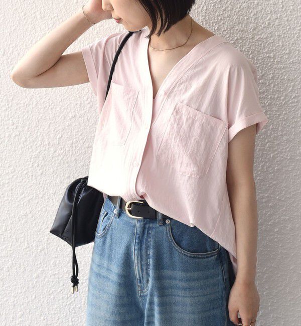 SHIPS Colors 「SHIPS Colors:〈手洗い可能〉ワッシャー Vネック フレンチスリーブ シャツ◇」|シャツ・ブラウス|