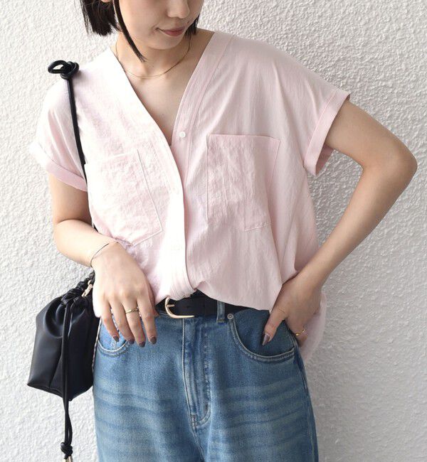 SHIPS Colors 「SHIPS Colors:〈手洗い可能〉ワッシャー Vネック フレンチスリーブ シャツ◇」|シャツ・ブラウス|