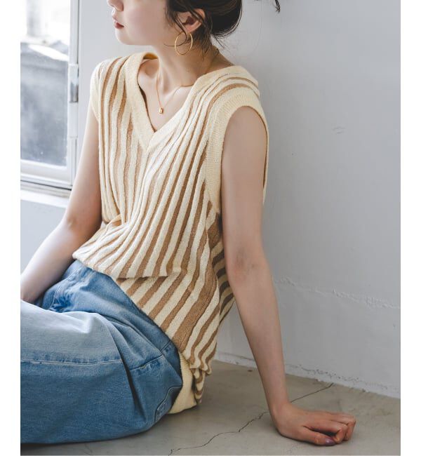 NOBLE「《予約・NOBLE別注カラー》PROVOKE/プロヴォーク loopyarn stripe vest」|ベスト・ジレ|ベージュ