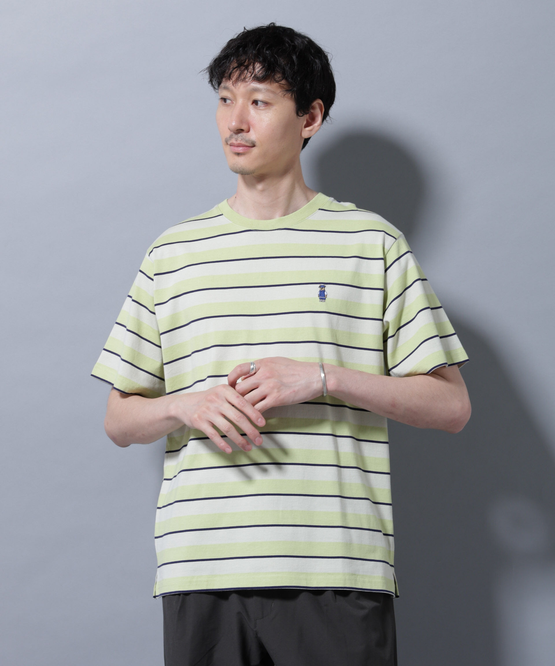 nano･universe「ナノベアボーダーTシャツ 半袖」|Tシャツ・カットソー|ライムグリー 1