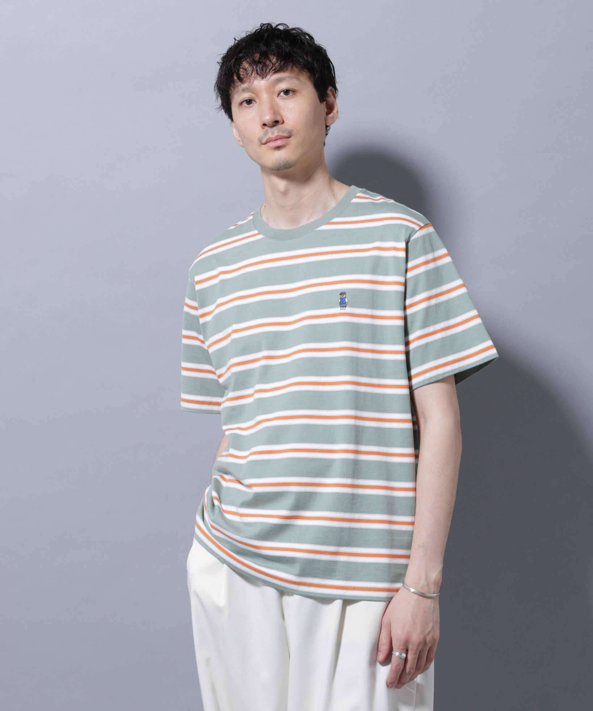 nano･universe「ナノベアボーダーTシャツ 半袖」|Tシャツ・カットソー|グリーン