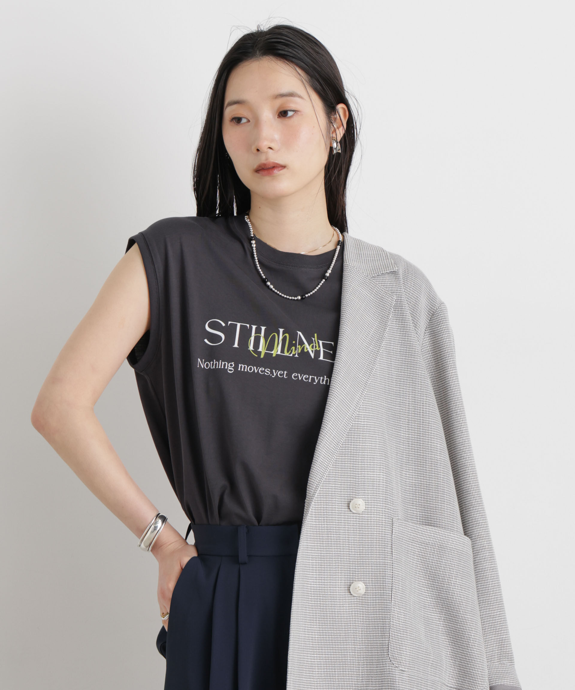 nano･universe「MINERALTEX(TM)ロゴプリントノースリーブTシャツ」|Tシャツ・カットソー|