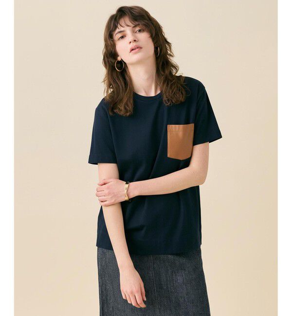 BEIGE,「【定番・再入荷】TORENIA / レザーポケットコットンクルーネックTシャツ」|Tシャツ・カットソー|Navy&times;Camel