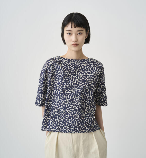 ORCIVAL「ORCIVAL | フレンチプリントポプリン ショートスリーブプルオーバー WOMEN」|シャツ・ブラウス|NAVY系1