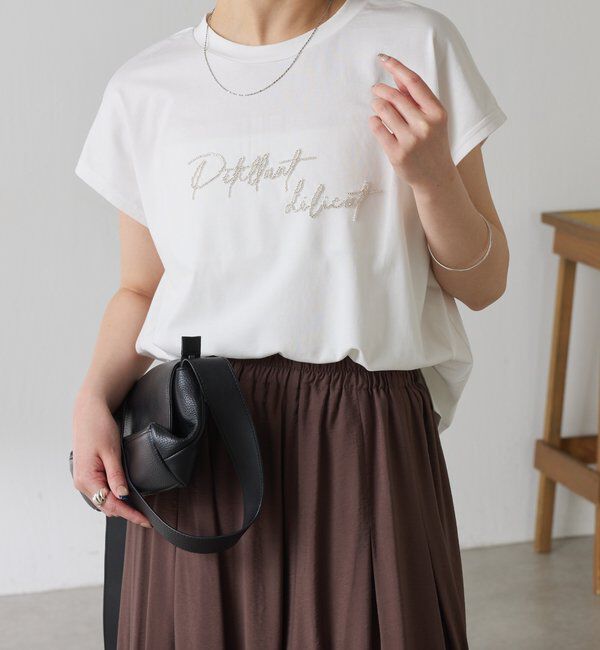  「ミニビーズロゴフレンチTシャツ」|Tシャツ・カットソー|オフホワイト