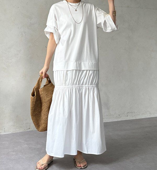  「【WEB限定】ギャザードッキングカットワンピース」|ワンピース|
