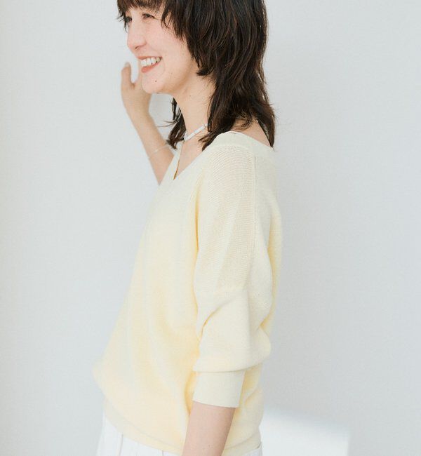  「【清涼感漂うドライタッチ素材/イージーケア】ギマコットン片畦Vネックニット」|ニット・セーター|