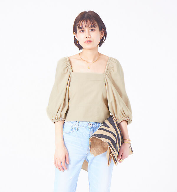 Rouge vif「【セットアップ対応】リボンボリュームスリーブブラウス」|シャツ・ブラウス|ベージュ