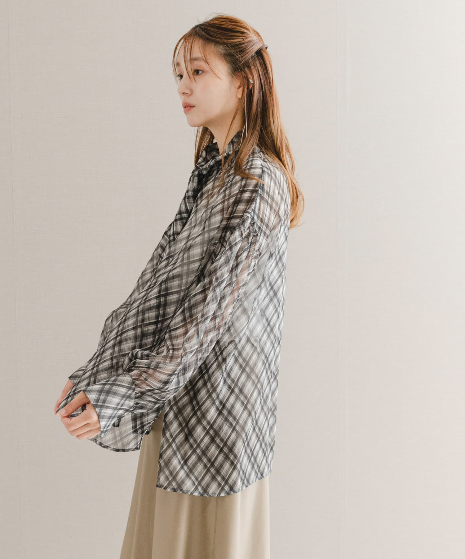 URBAN RESEARCH ROSSO「チェックボウタイボリュームブラウス」|シャツ・ブラウス|
