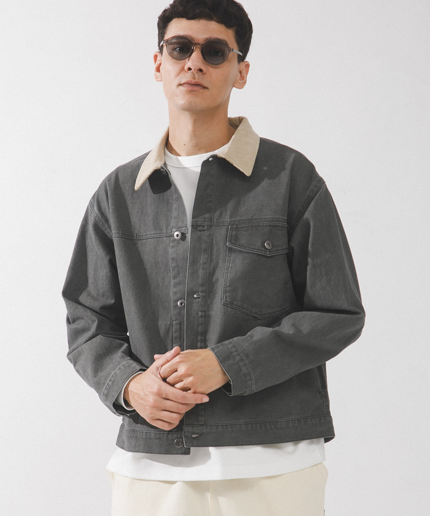 Sonny Label 「ウォッシュドツイル襟切替ジャケット」|ブルゾン・スタジャン|チャコールグレー