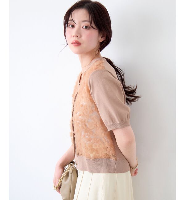  「チュール刺繍ハーフスリーブカーディガン」|カーディガン|