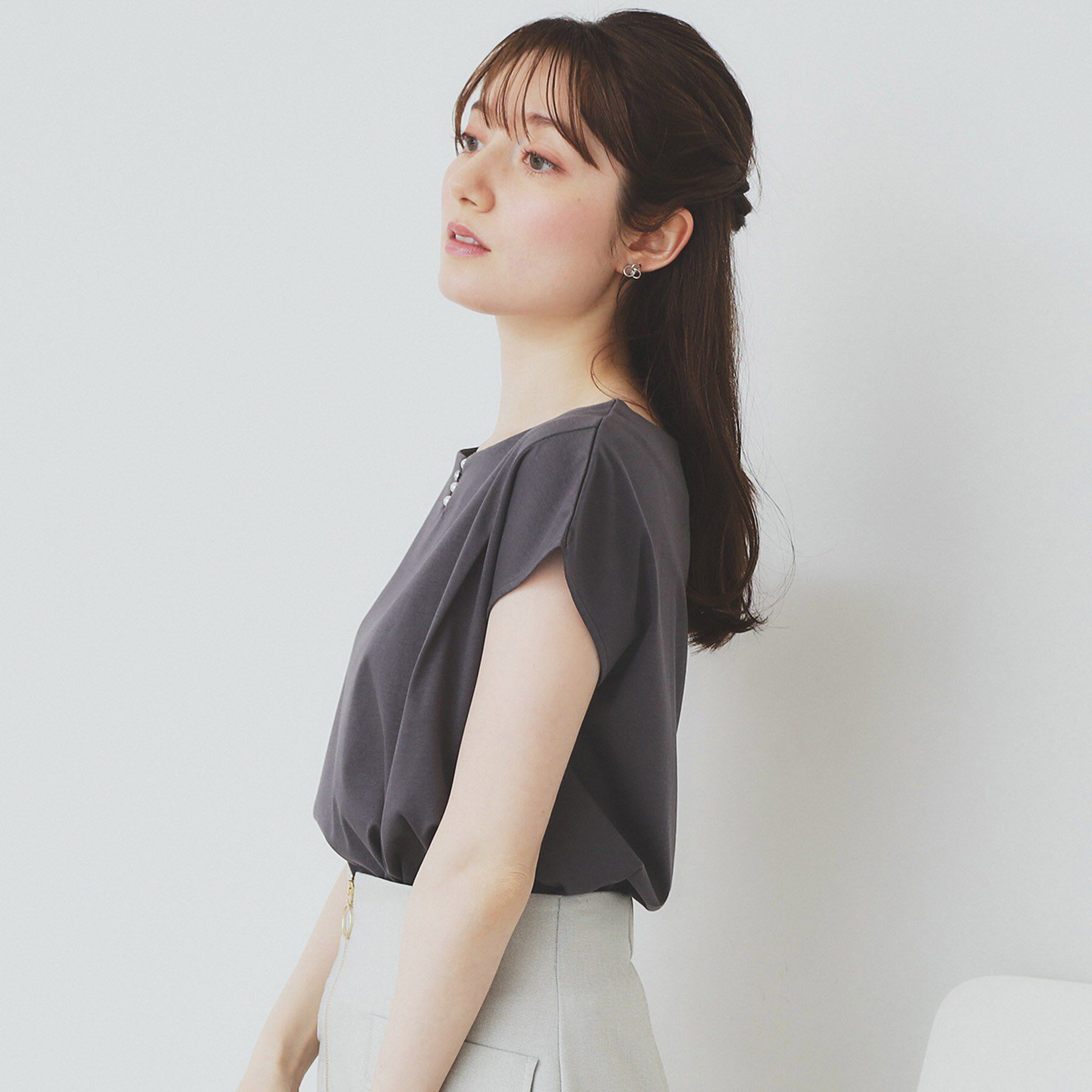index「《6色展開／XS-3サイズ》キーネックビジュートップス【UV／接触冷感／洗濯機洗い可】」|Tシャツ・カットソー|