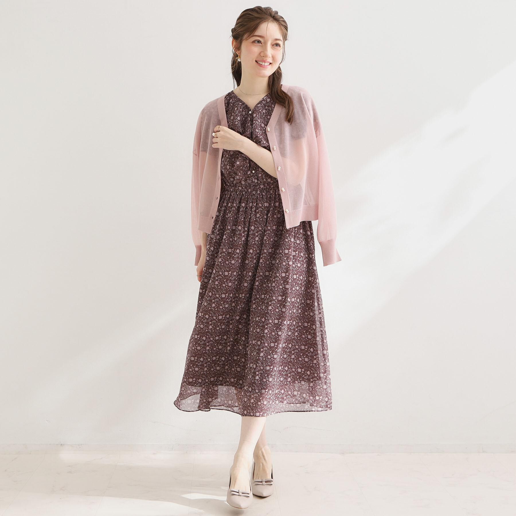 Couture broach「【洗える・パール調釦】LEVITA シアーカーディガン」|カーディガン|