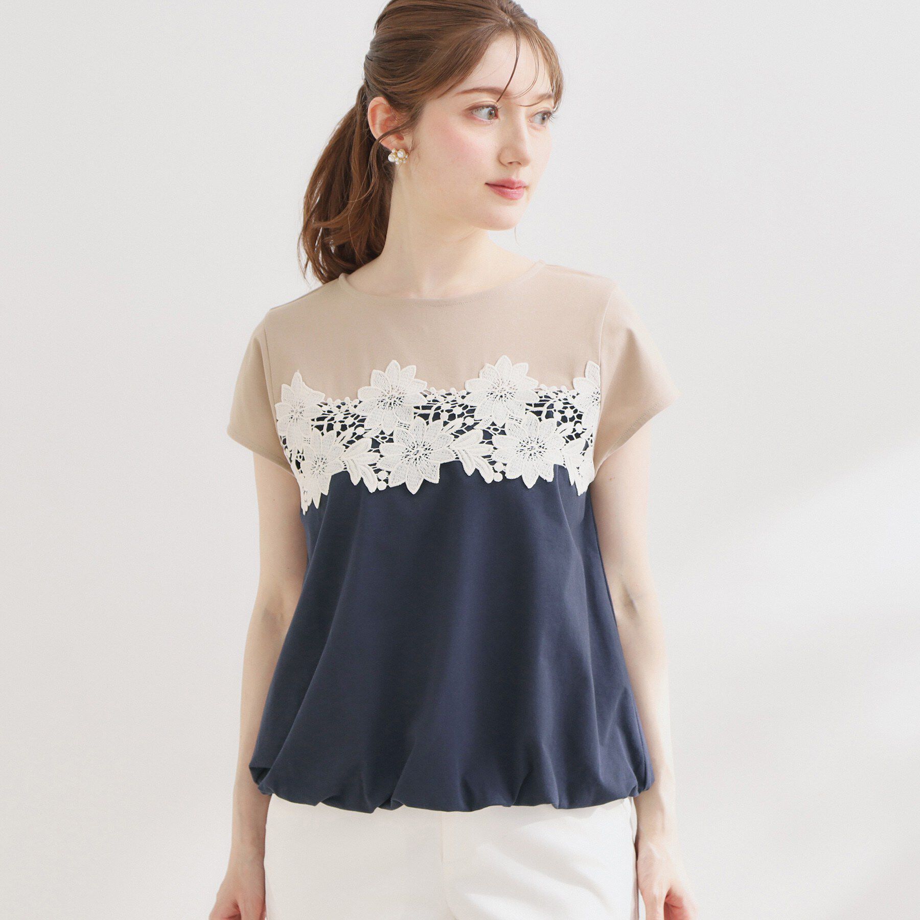 Couture broach「【UVカット・接触冷感・洗える】レース バルーントップス」|Tシャツ・カットソー|