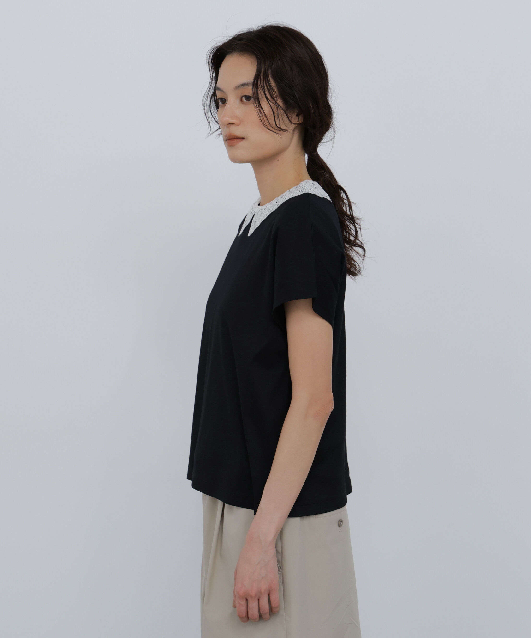  「◆レース衿スムースＴシャツ」|Tシャツ・カットソー|