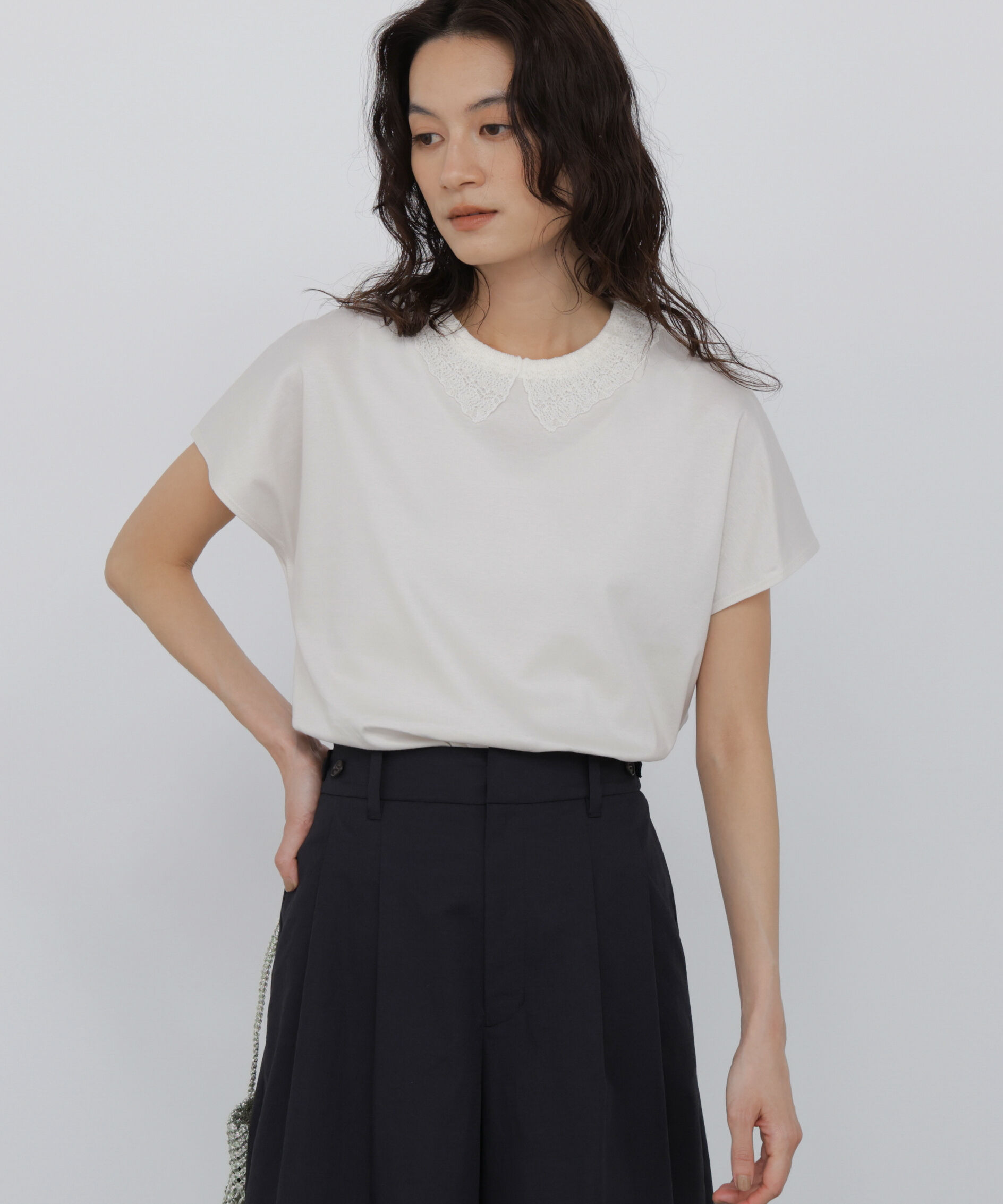  「◆レース衿スムースＴシャツ」|Tシャツ・カットソー|