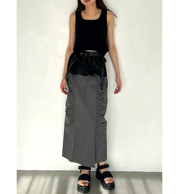 CALNAMUR「2WAY LACE OVER NYLON GATHER SK/２WAYレースオーバーナイロンギャザースカート」|スカート|
