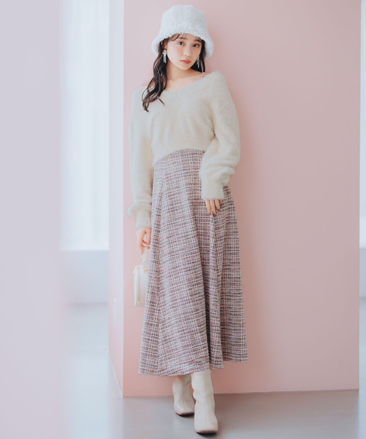 WILLSELECTION「シャギーニット&times;フレアワンピース」|ワンピース|ピンク