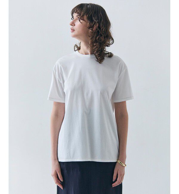 BEIGE,「【洗える】VERONICA / カラーステッチ半袖クルーネックＴシャツ」|Tシャツ・カットソー|White