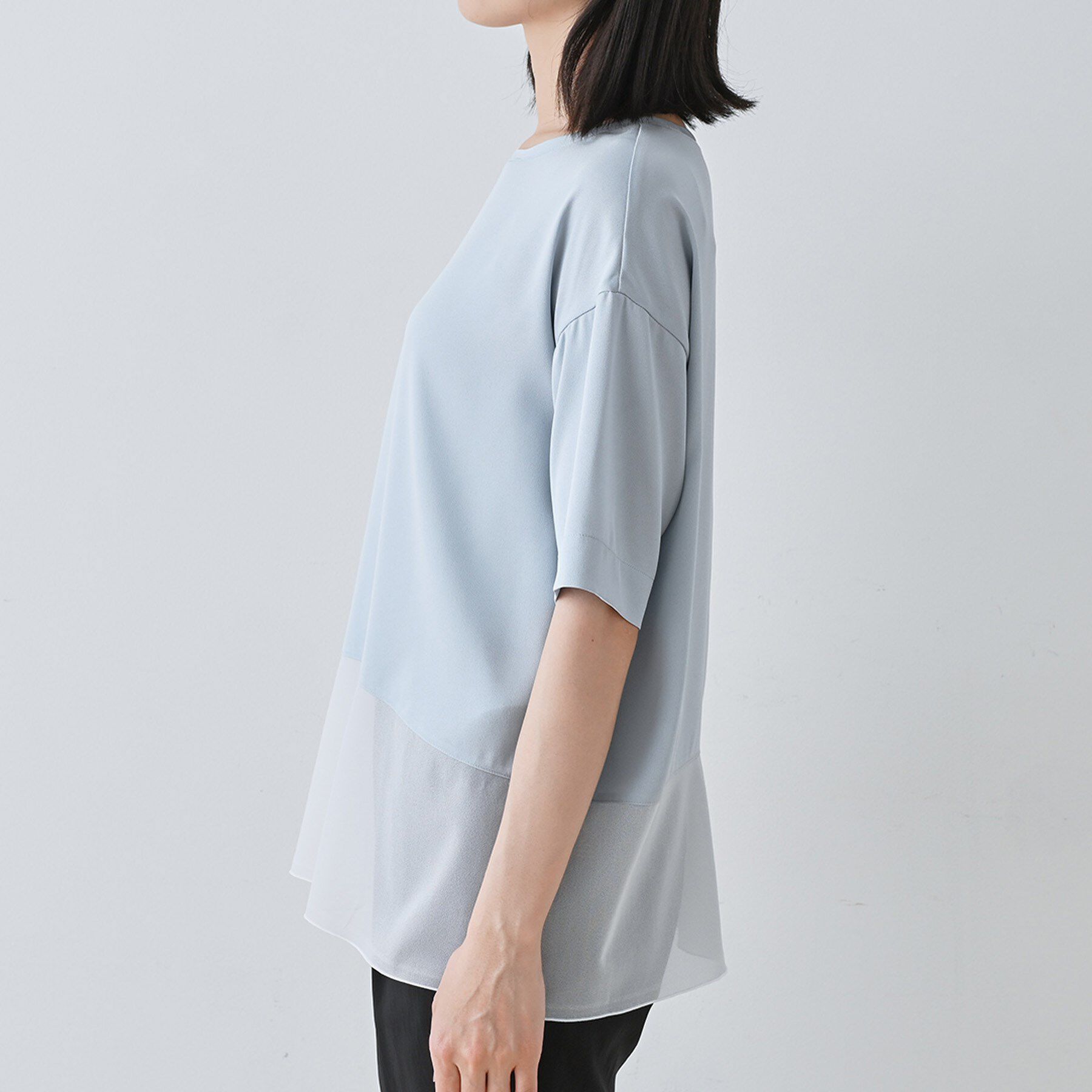 INDIVI「【洗える】裾シアー半袖トップス」|Tシャツ・カットソー|