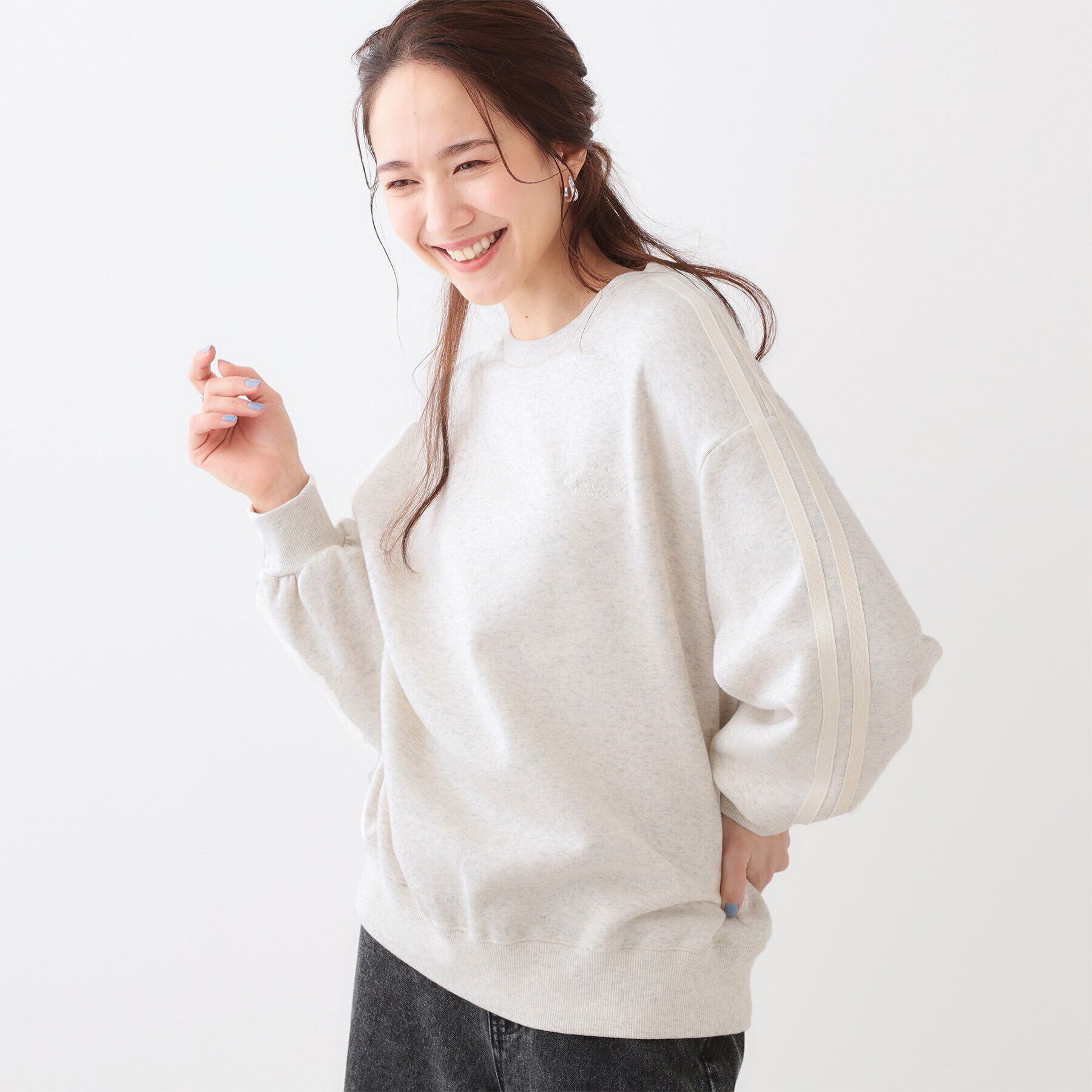 SHOO･LA･RUE「【洗える/S-LL】あったかライン入り裏起毛スウェット」|パーカー|オフホワイト(003