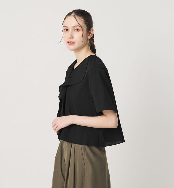BEAUTY&YOUTH UNITED ARROWS「ソリッド&ストライプ ラッフル シャツブラウス ウォッシャブル」|シャツ・ブラウス|BLACK