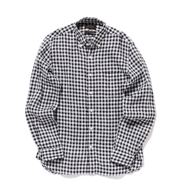 BEAMS PLUS「BEAMS PLUS｜B.D. Gingham Check Linen｜ボタンダウン｜麻｜シャリ感 涼感 涼しい｜チェック柄」|シャツ・ブラウス|BLACK